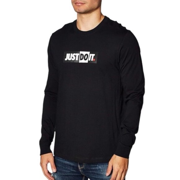 Nike Men’s Just Do It Crew Black Long Sleeved T-Shirt Size Small - Picture 1 of 12